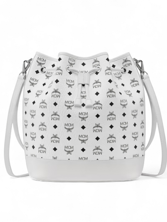 MCM Handbags - MCM White Visetos Bucket Bag